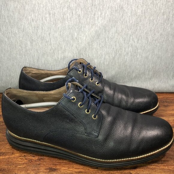 Cole Haan Grand OS Mens Size 13 M Navy Blue Plain Toe Derby Leather Shoes - Picture 1 of 9